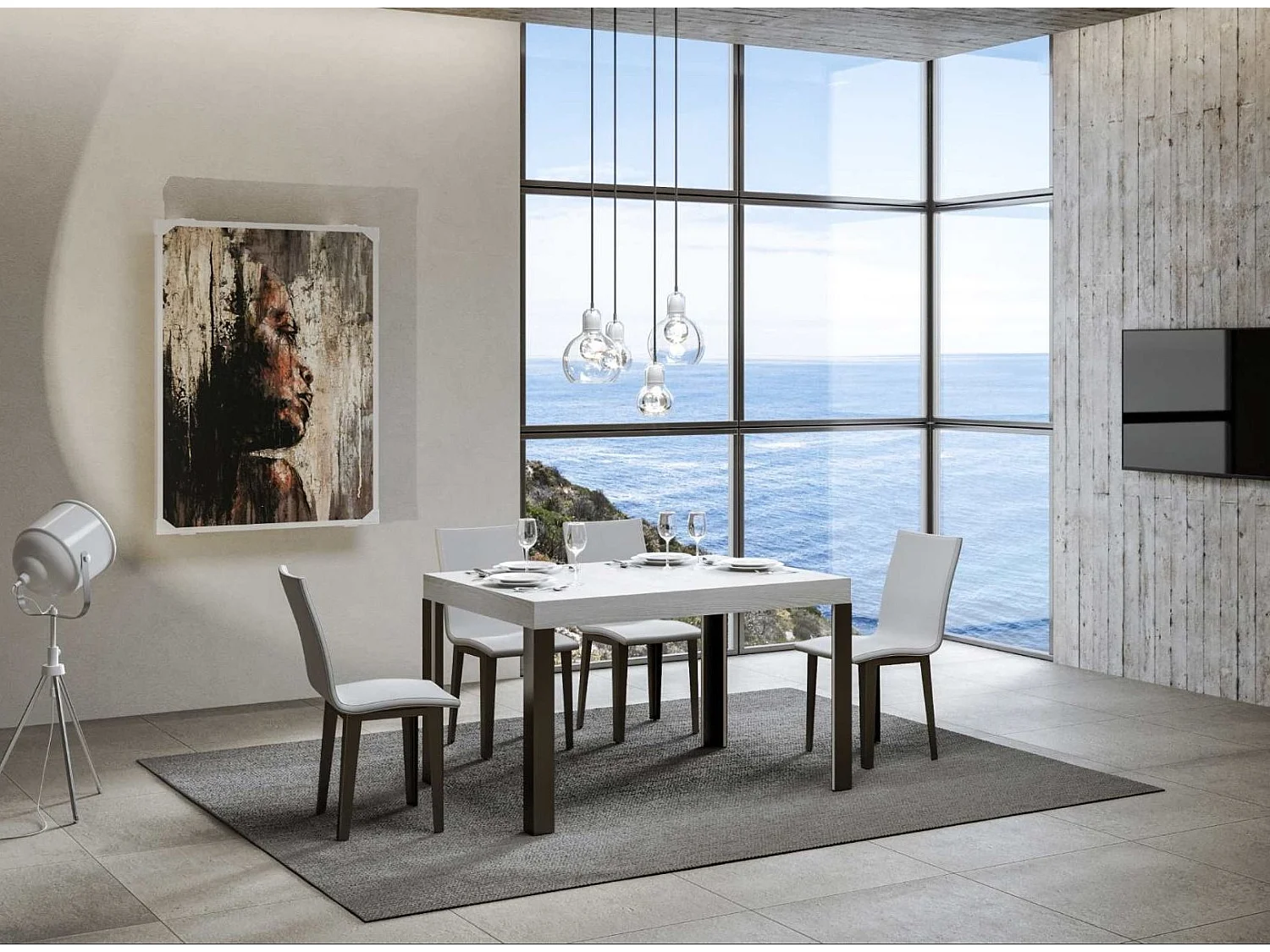 Table à manger rectangulaire blanc et pieds métal gris foncé Liva 130cm