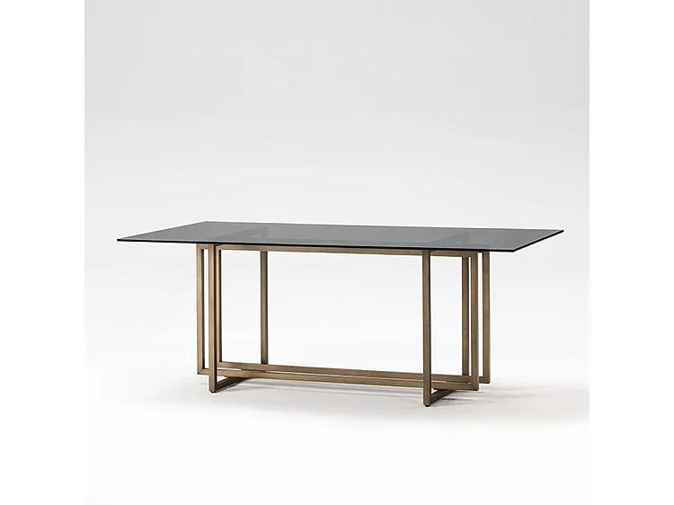 Table à manger verre fumé et pieds métal doré 190cm