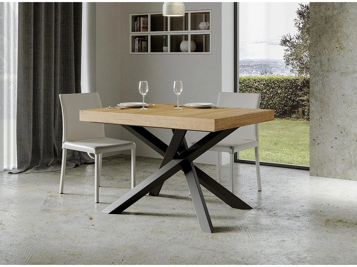 Petite table à manger design chêne clair et pieds entrelacés anthracite 130cm Artemis