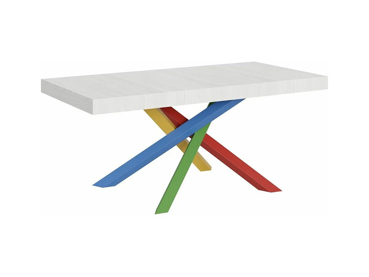 Table design blanc mat et pieds entrelacés multicouleurs 160cm Artemis