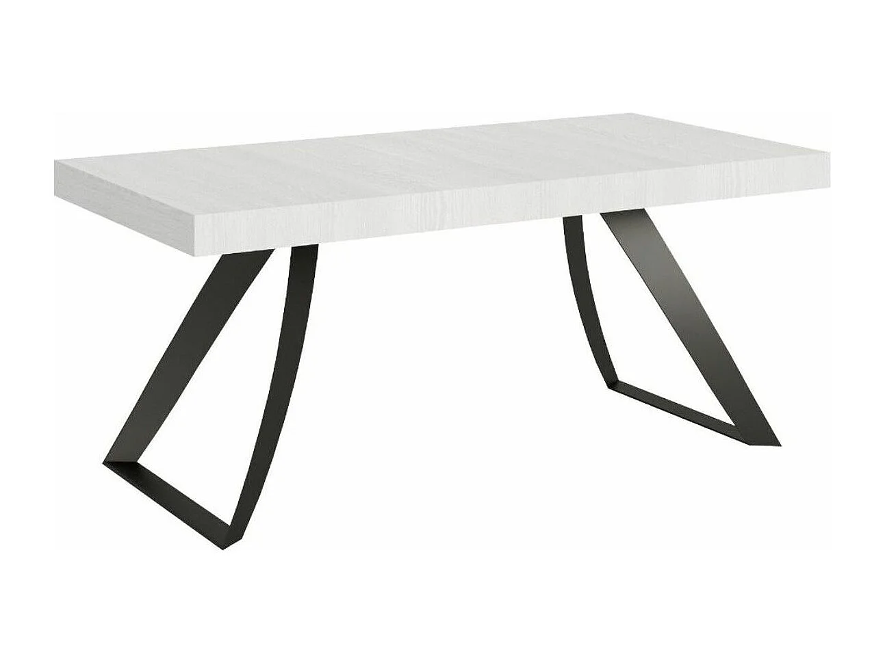 Design tafel 160 cm witte essen en Volta antraciet gebogen metalen poten