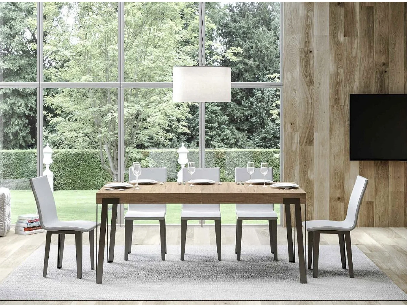 Table rectangulaire 180cm chênes clair et pieds métal anthracite Konta