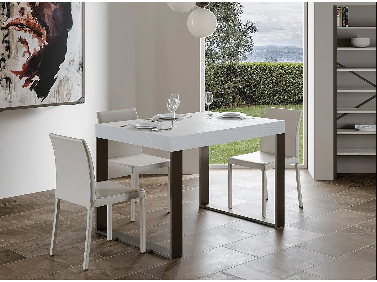 Table à manger moderne blanche et pieds métal anthracite Tiroz 130cm