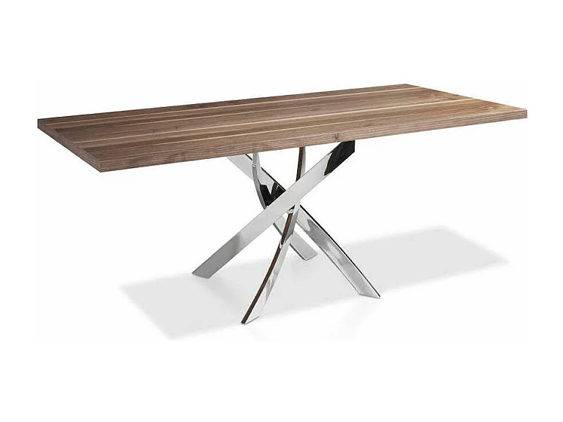 Table rectangulaire bois noyer et acier chromé Gala-Dimensions L 140 x P 95 x H 76 cm