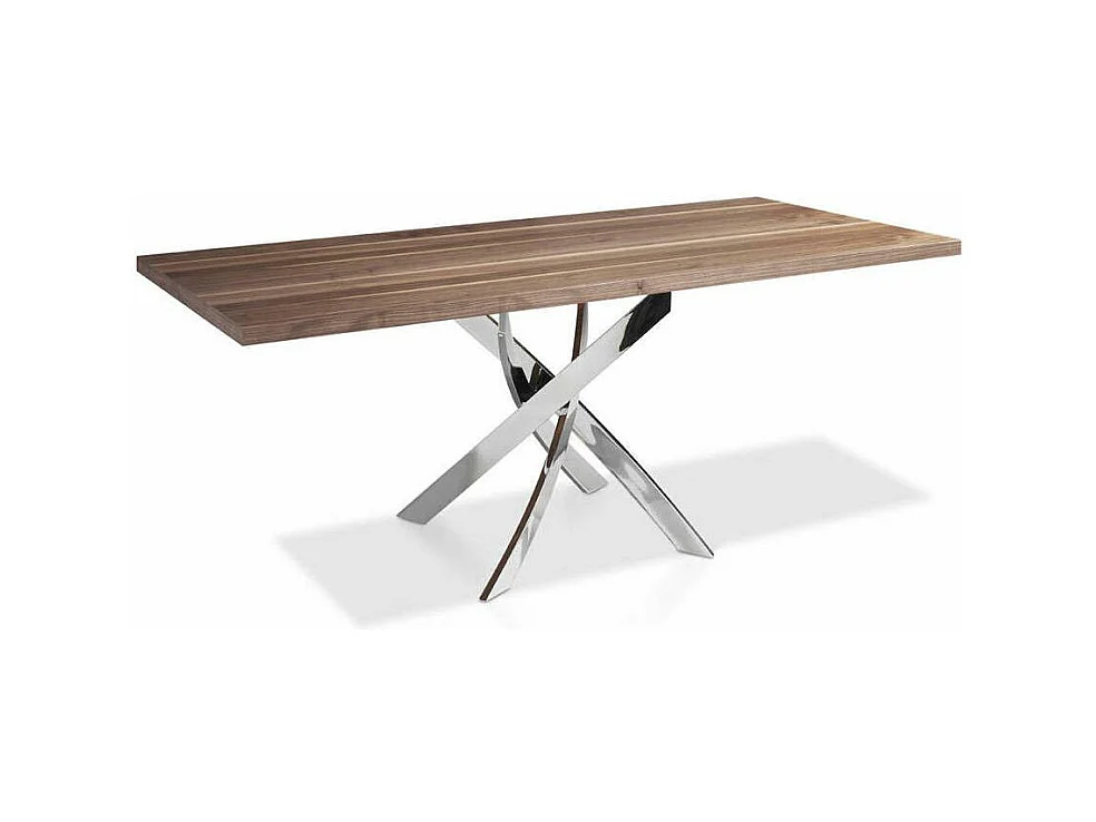 Table rectangulaire bois noyer et acier chromé Gala-Dimensions L 140 x P 95 x H 76 cm