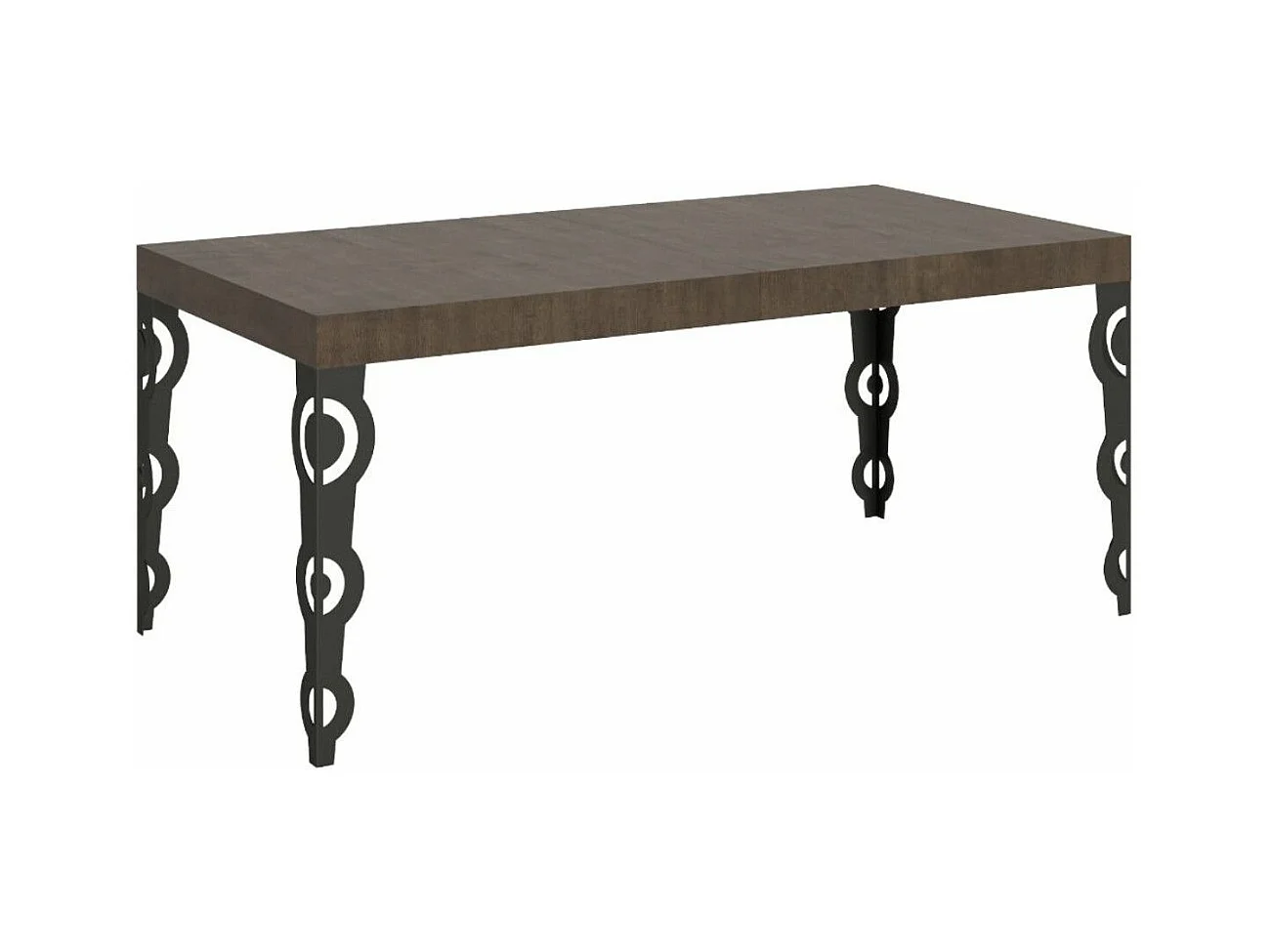 Table rectangulaire orientale 8 places L 180cm bois foncé et pieds métal anthracite Kazay