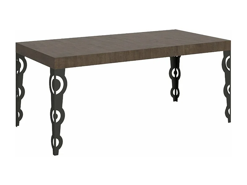 Table rectangulaire orientale 8 places L 180cm bois foncé et pieds métal anthracite Kazay