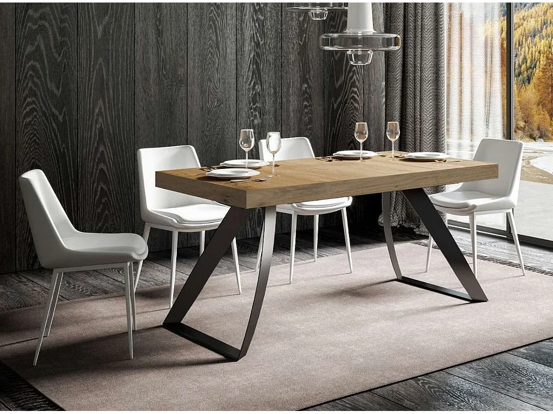 Table design 160cm chêne clair et pieds métal incurvés anthracite Volta