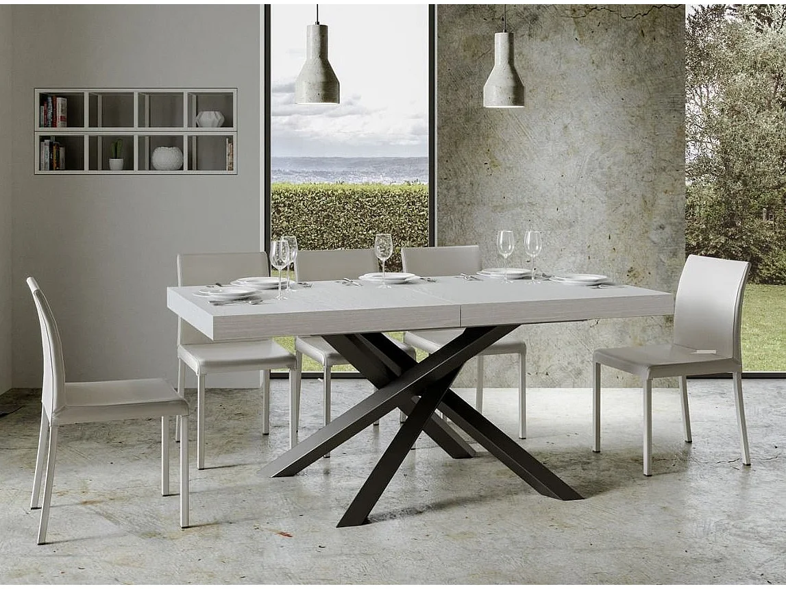 Table à manger design blanche et pieds entrelacés anthracite 180cm Artemis