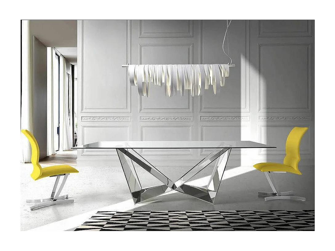 Table rectangulaire design acier chromé et verre trempé Trypa 220cm