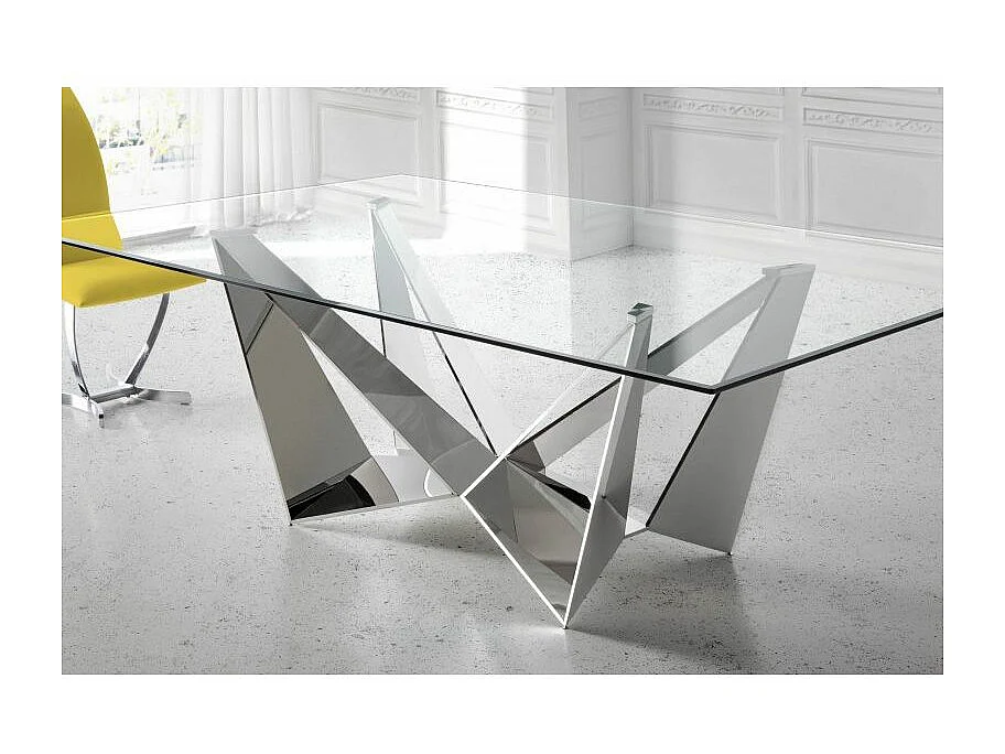 Table rectangulaire design acier chromé et verre trempé Trypa 220cm