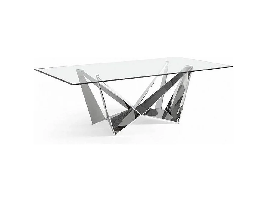 Rechthoekige designtafel in chroomstaal en Trypa gehard glas 220 cm