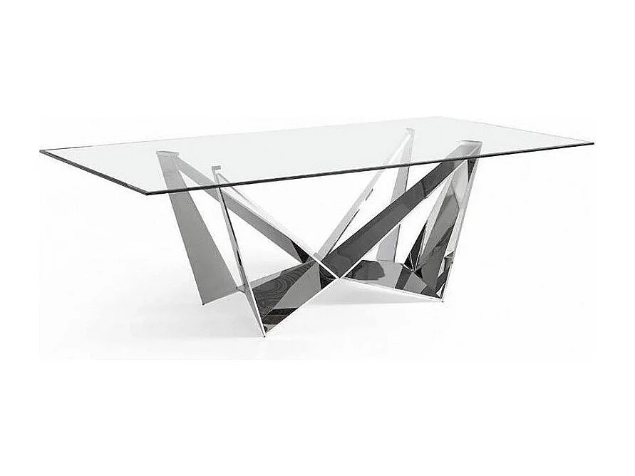 Table rectangulaire design acier chromé et verre trempé Trypa 220cm