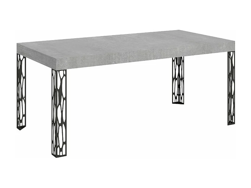 Table à manger rectangulaire 180cm gris béton et pieds métal gris foncé Gisa