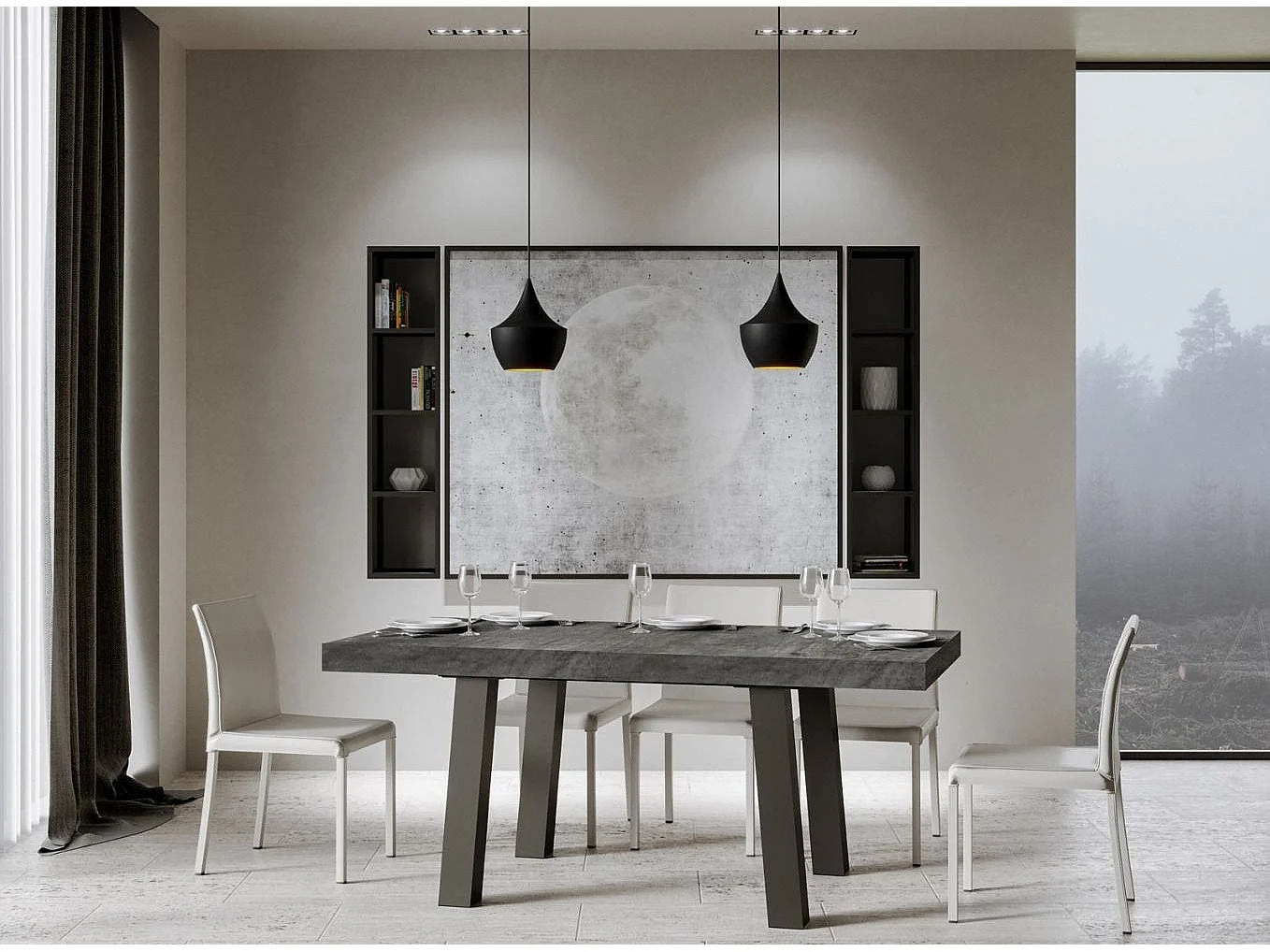 Table à manger rectangulaire gris béton et pieds métal anthracite Bidy 180cm