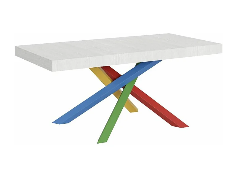 Mesa de diseño blanco mate y patas entrelazadas multicolor 130 cm Artemis