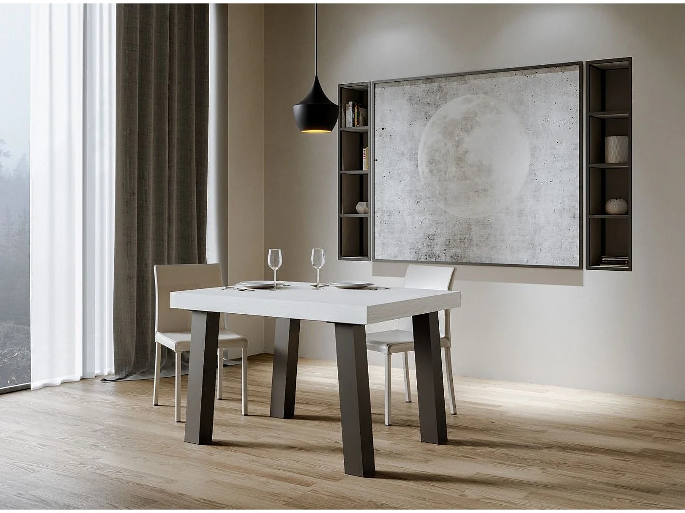 Table à manger rectangulaire blanc et pieds métal anthracite Bidy 130cm