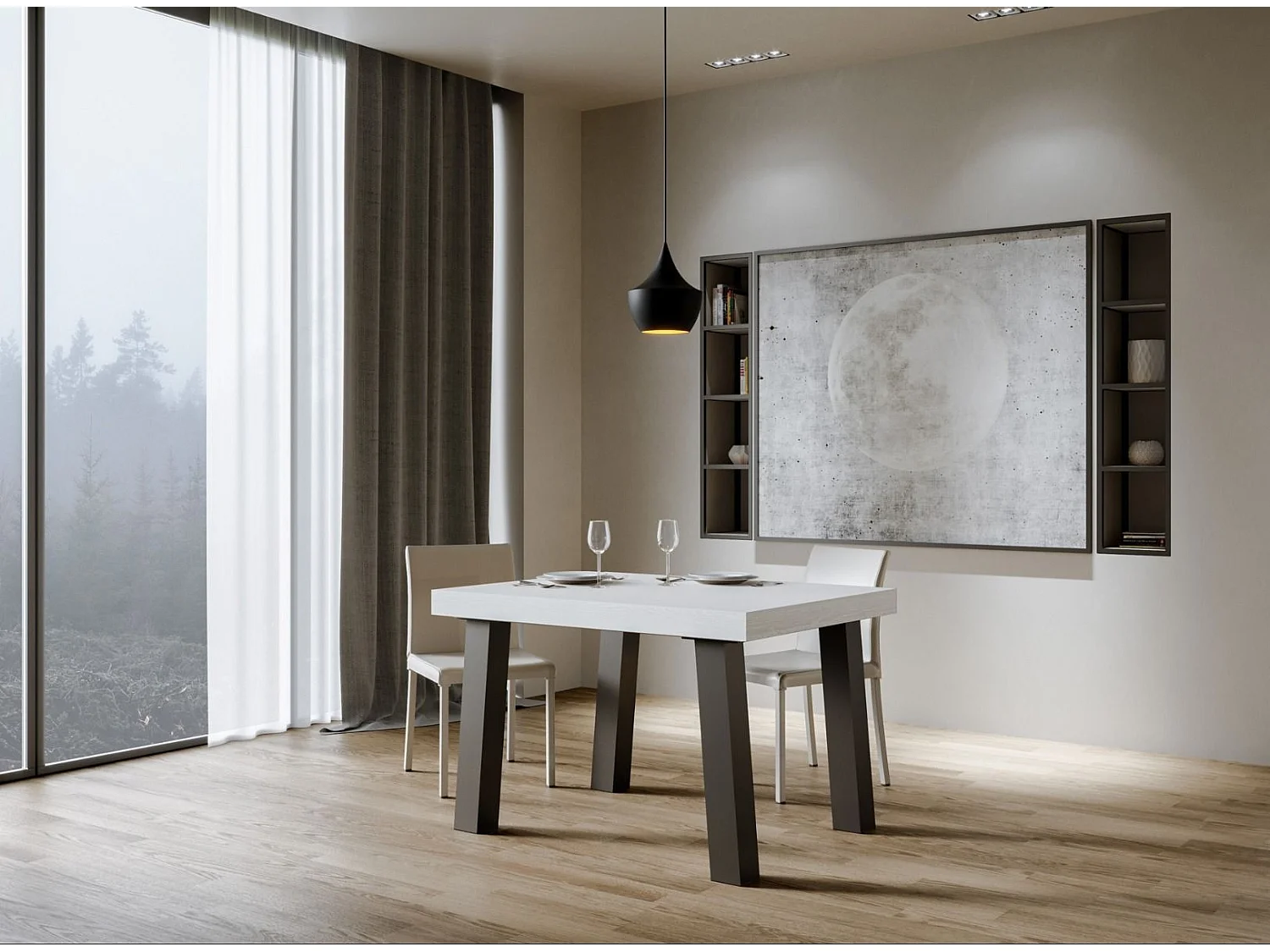 Table à manger rectangulaire blanc et pieds métal anthracite Bidy 130cm