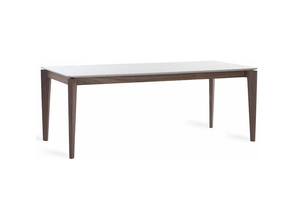 Table rectangulaire bois laqué et pieds bois noyer Muza-Couleur Dessert
