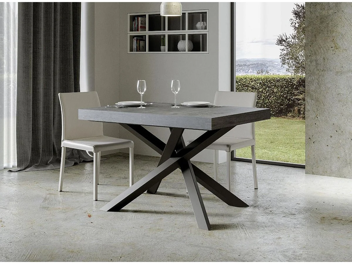 Petite table à manger design gris béton et pieds entrelacés anthracite 130cm Artemis