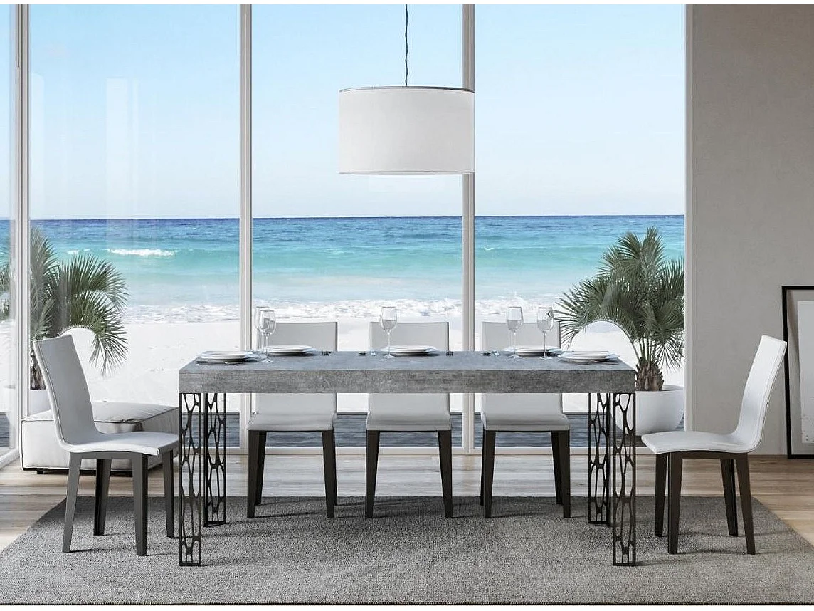 Mesa de comedor rectangular Gisa 160 cm de hormigón gris con patas de metal gris oscuro