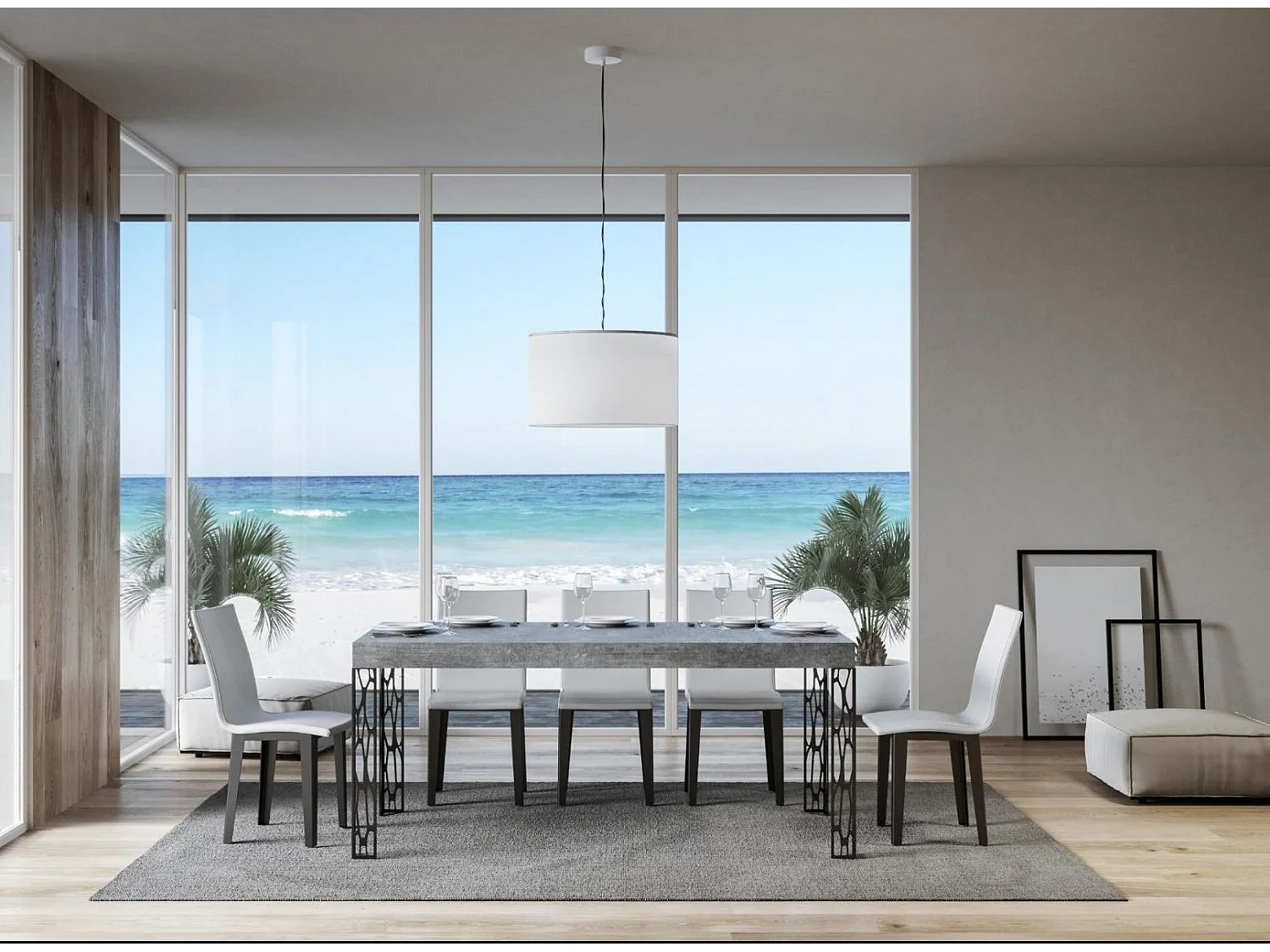 Mesa de comedor rectangular Gisa 160 cm de hormigón gris con patas de metal gris oscuro