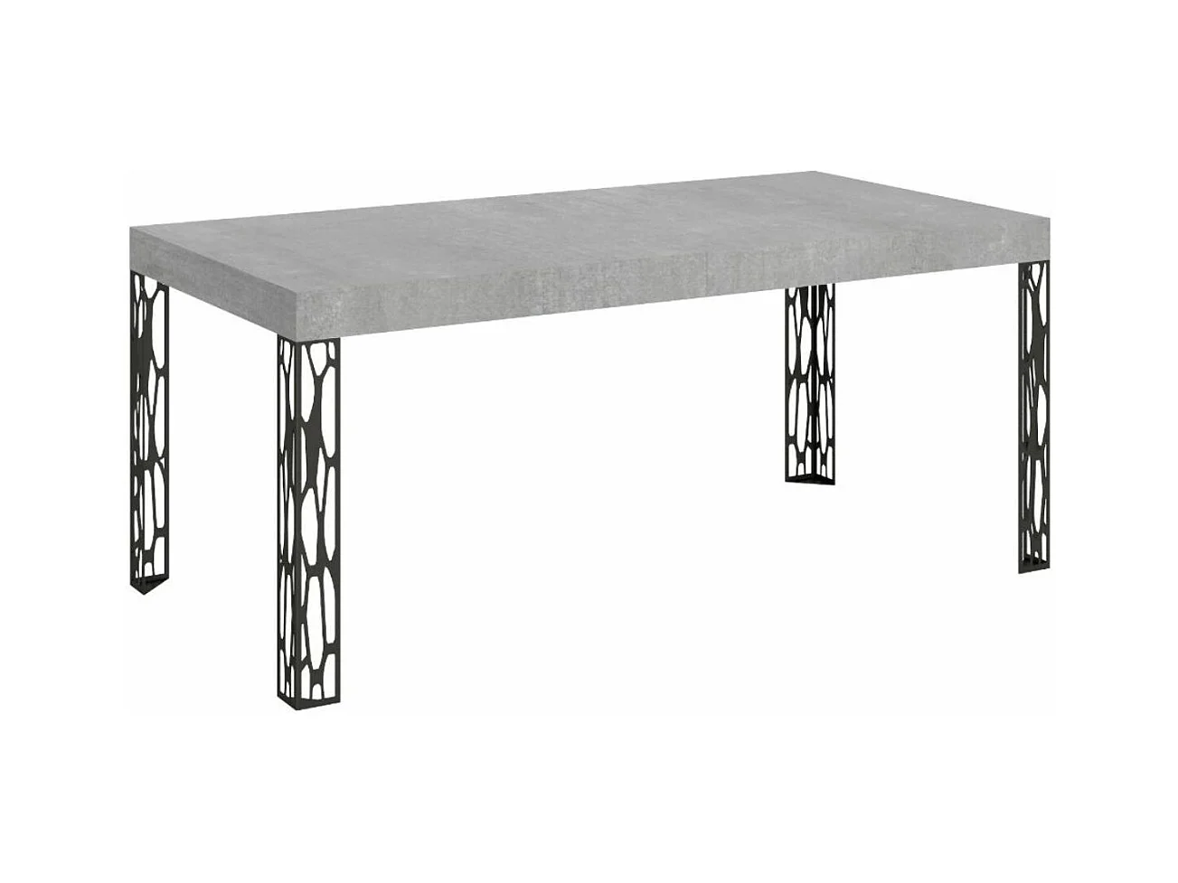Table à manger rectangulaire 160cm gris béton et pieds métal gris foncé Gisa