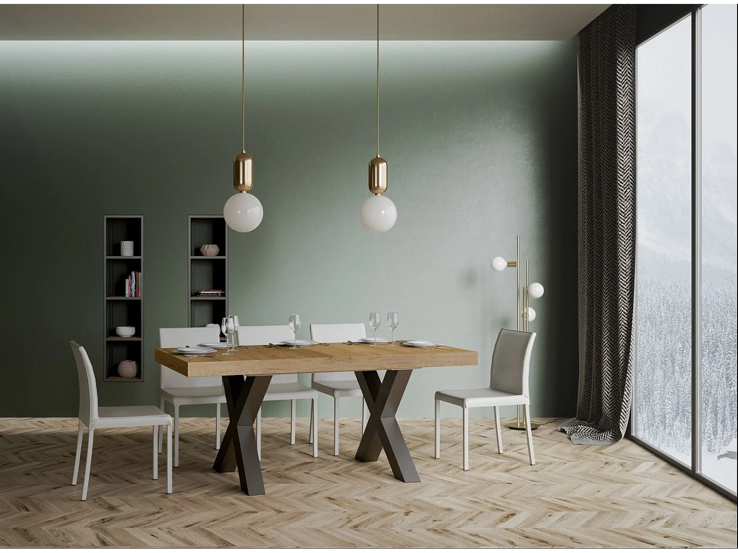 Table à manger rectangulaire bois clair et pieds métal gris foncé Tsara 160cm