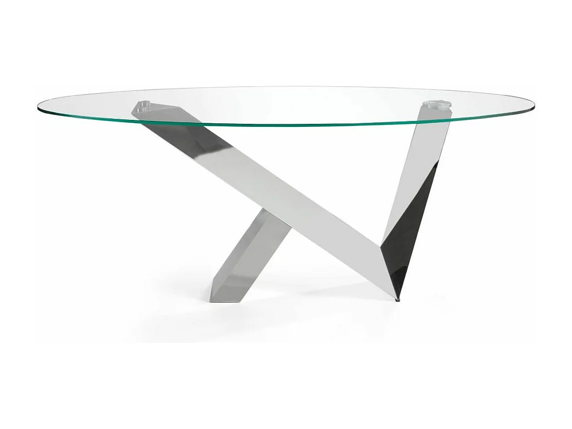 Table ovale design acier chromé et verre trempé Futura 200cm