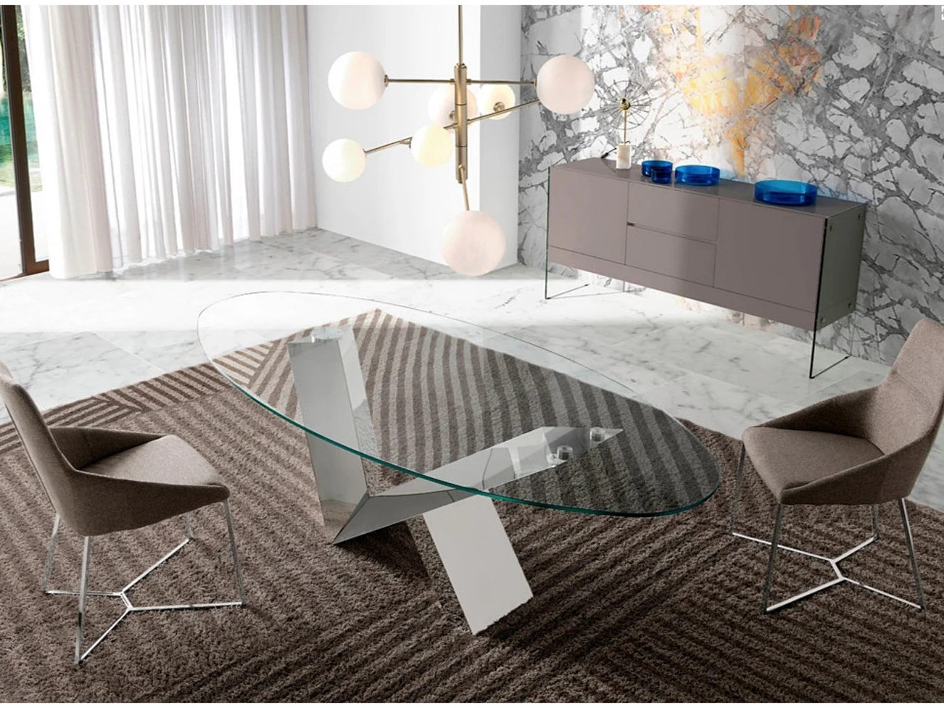Table ovale design acier chromé et verre trempé Futura 200cm