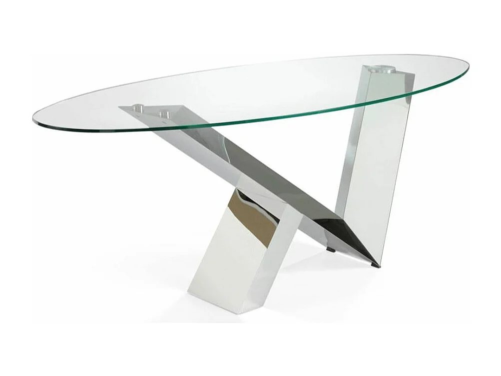 Table ovale design acier chromé et verre trempé Futura 200cm