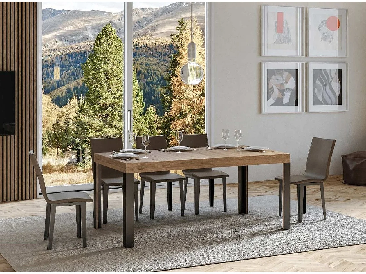 Table à manger rectangulaire bois clair et pieds métal gris foncé Liva 180cm