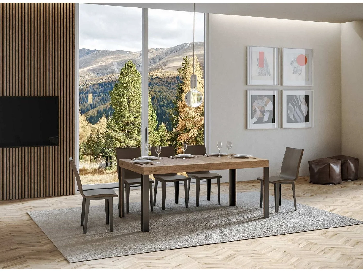 Table à manger rectangulaire bois clair et pieds métal gris foncé Liva 180cm