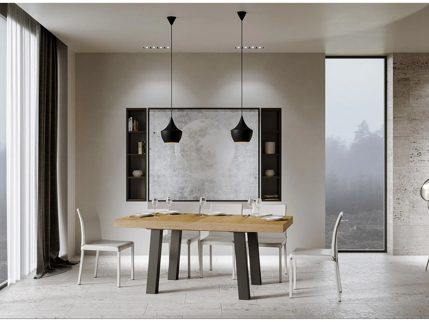 Bidy rechthoekige lichthouten eettafel en antraciet metalen poten 160 cm