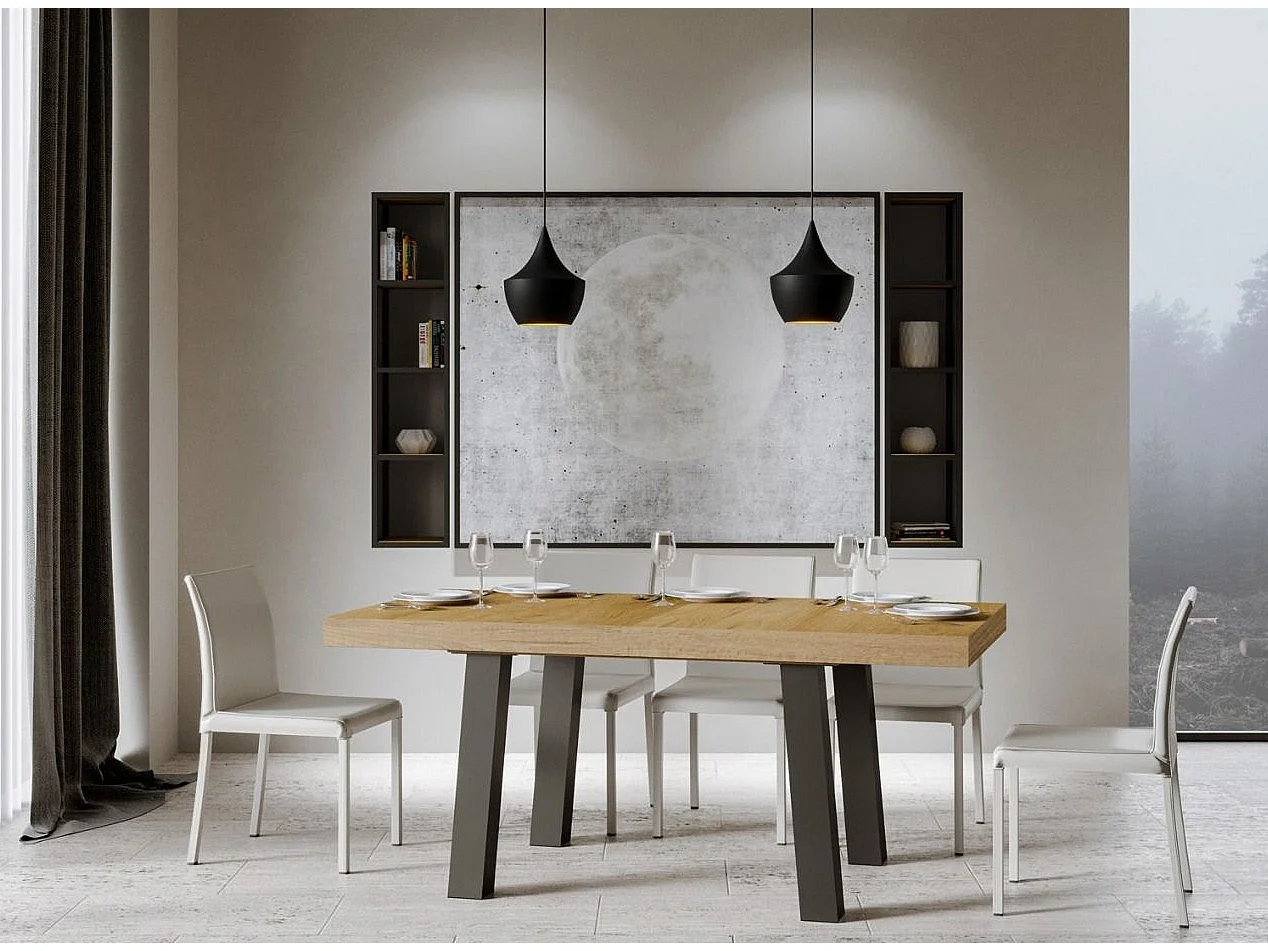 Table à manger rectangulaire bois clair et pieds métal anthracite Bidy 160cm