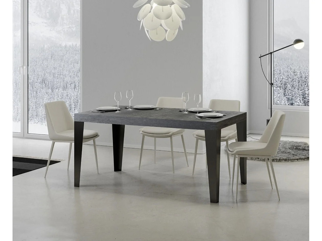 Table rectangulaire 130cm gris béton et pieds métal anthracite Flavio 6 places