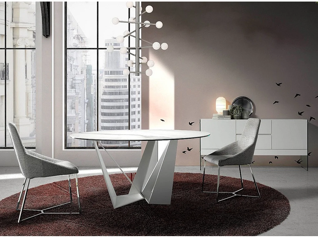 Gala design ronde tafel in wit staal en wit marmereffect porselein 140 cm