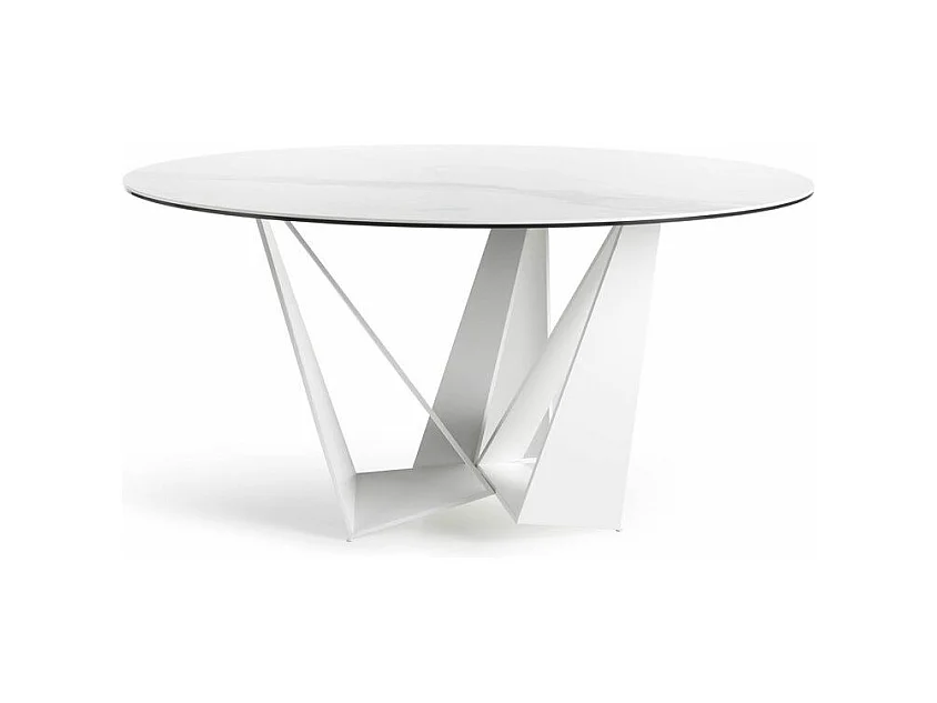 Table ronde design acier blanc et porcelaine blanc effet marbre Gala 140cm