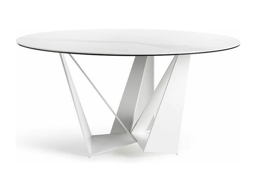 Table ronde design acier blanc et porcelaine blanc effet marbre Gala 140cm