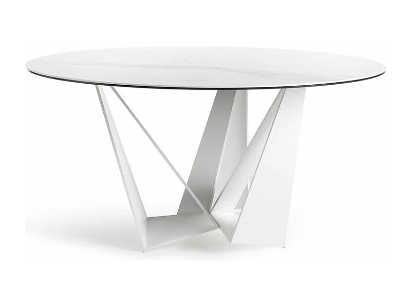 Table ronde design acier blanc et porcelaine blanc effet marbre Gala 140cm