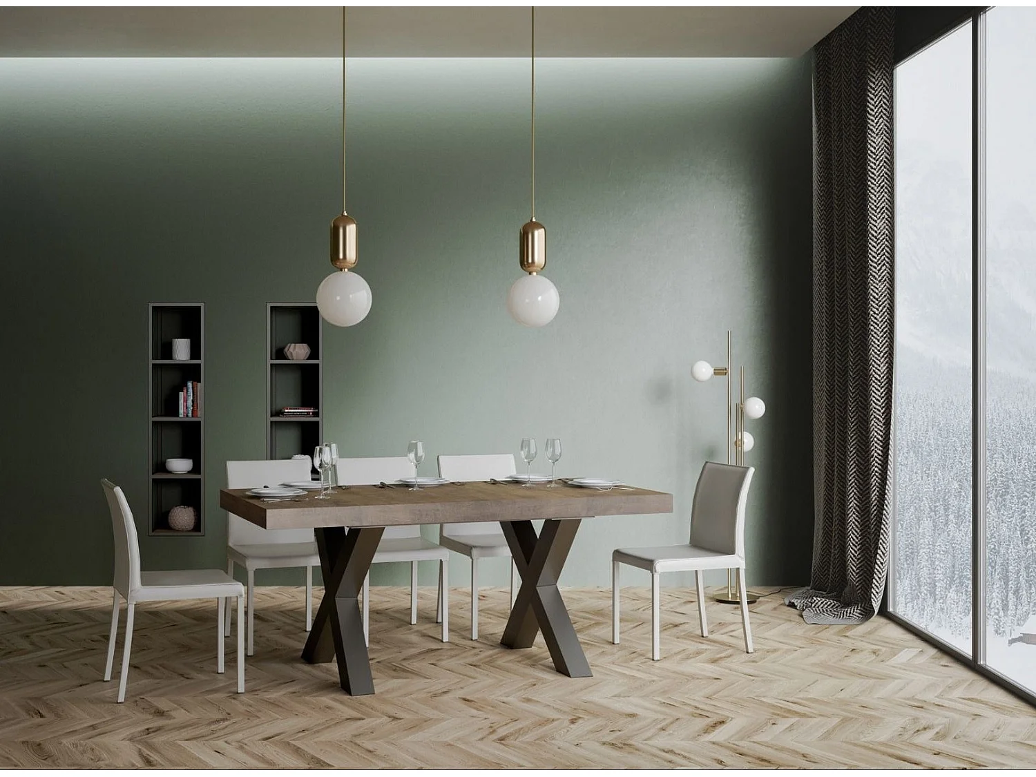 Table à manger rectangulaire bois foncé et pieds métal gris foncé Tsara 160cm