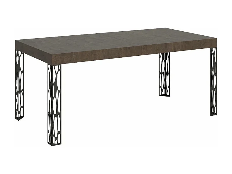Mesa de comedor rectangular Gisa 160 cm de madera oscura con patas de metal gris oscuro