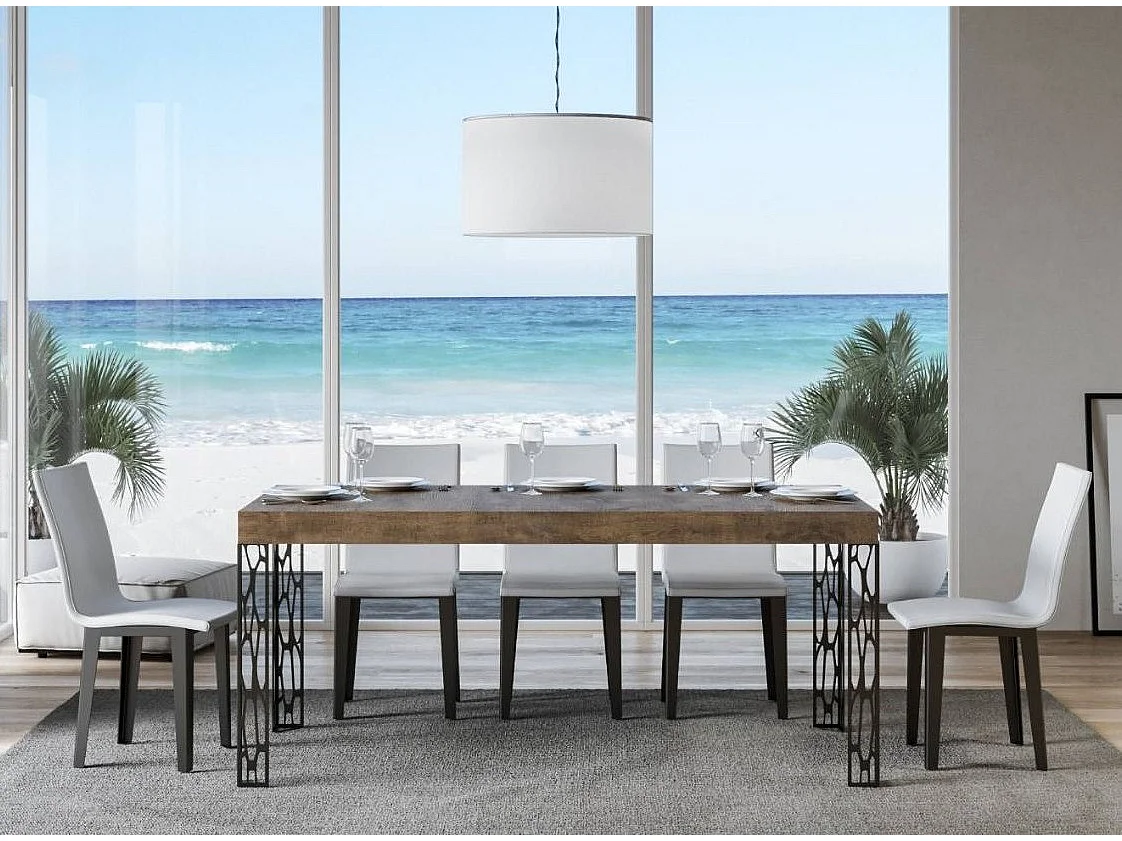 Table à manger rectangulaire 160cm bois foncé et pieds métal gris foncé Gisa