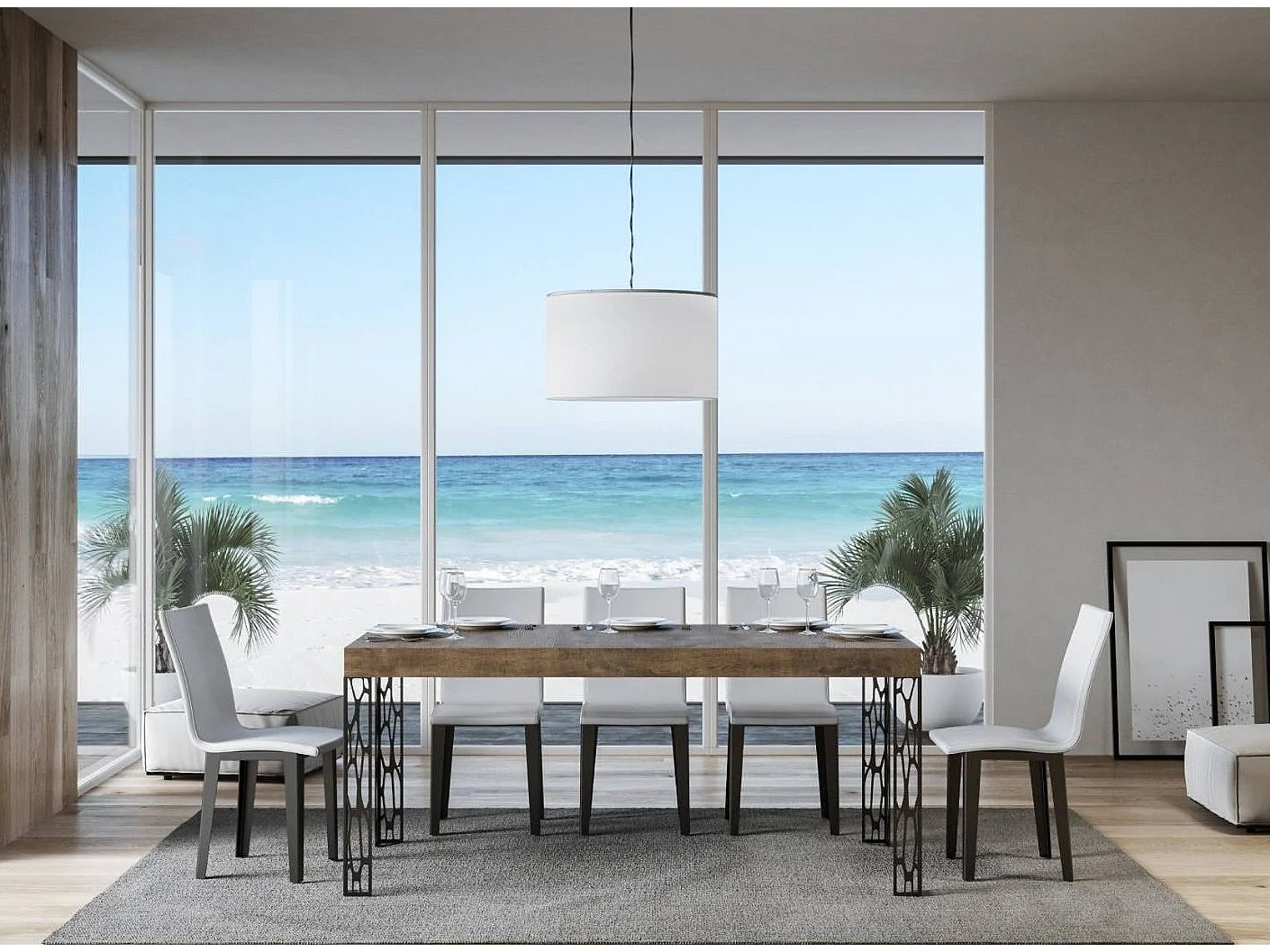 Table à manger rectangulaire 160cm bois foncé et pieds métal gris foncé Gisa