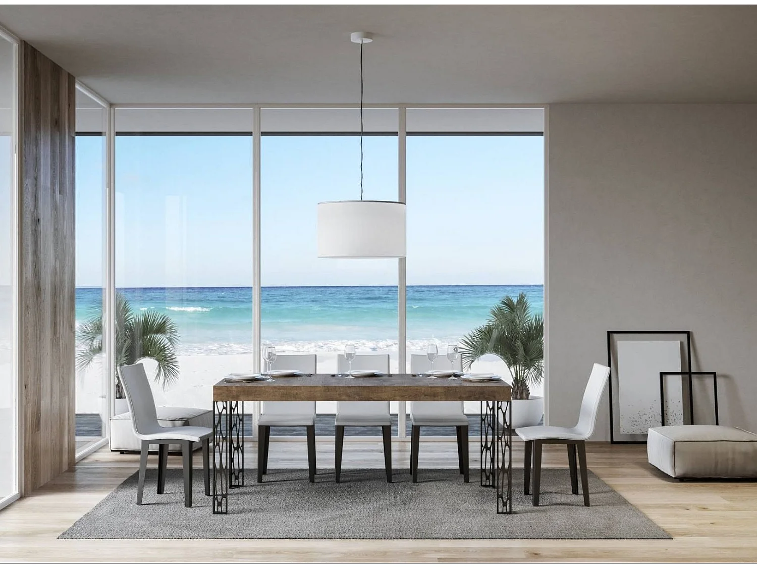 Table à manger rectangulaire 160cm bois foncé et pieds métal gris foncé Gisa