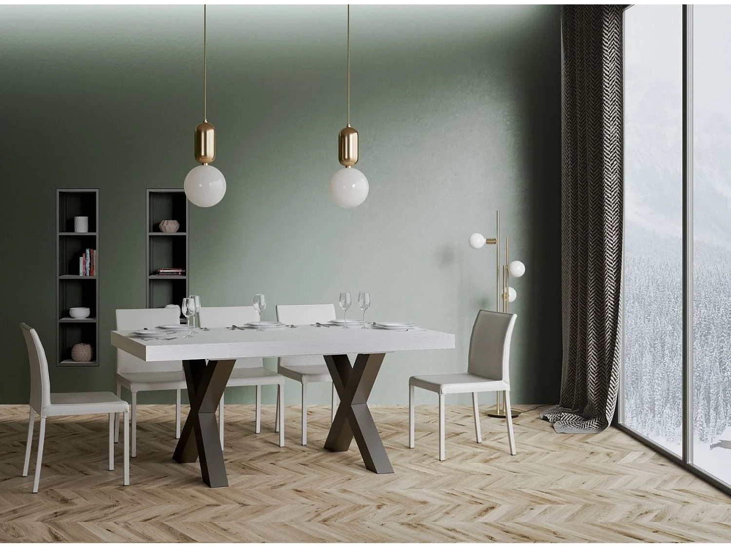 Table à manger rectangulaire blanc et pieds métal gris foncé Tsara 180cm