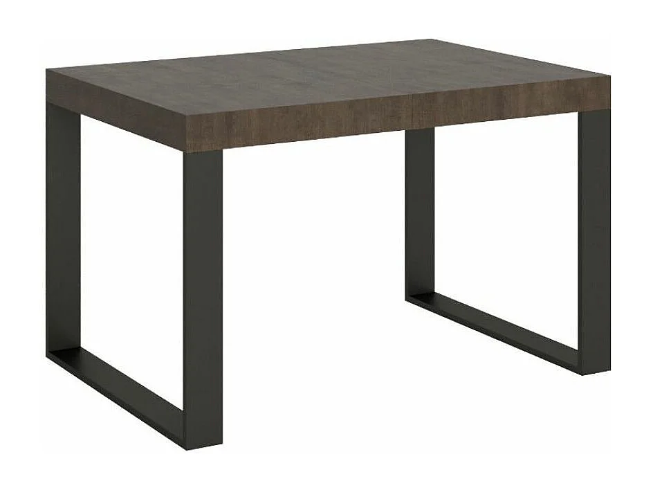 Table à manger moderne bois foncé et pieds métal anthracite Tiroz 130cm
