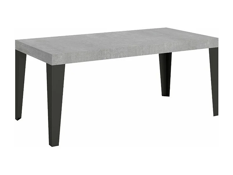 Mesa rectangular 160 cm gris hormigón y patas de metal antracita Flavio 6 plazas