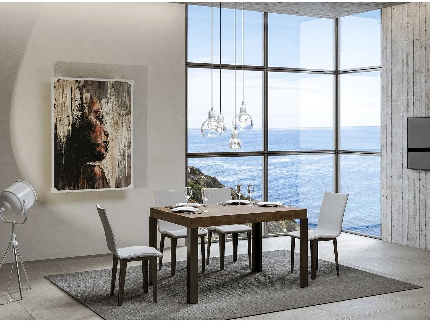 Table à manger rectangulaire bois foncé et pieds métal gris foncé Liva 130cm