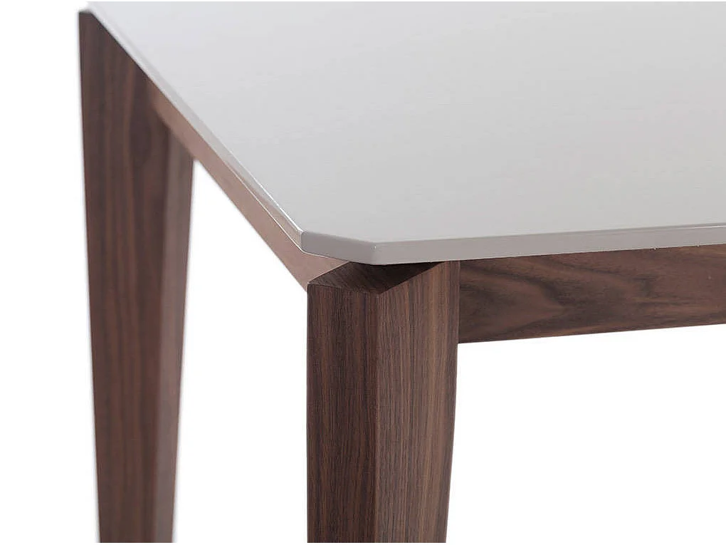 Table rectangulaire bois laqué et pieds bois noyer Muza-Couleur Ciment